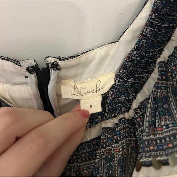 Anthropologie Let Me Be Camilla Blue Cream Ruffled Blouse - Picture 5 of 9